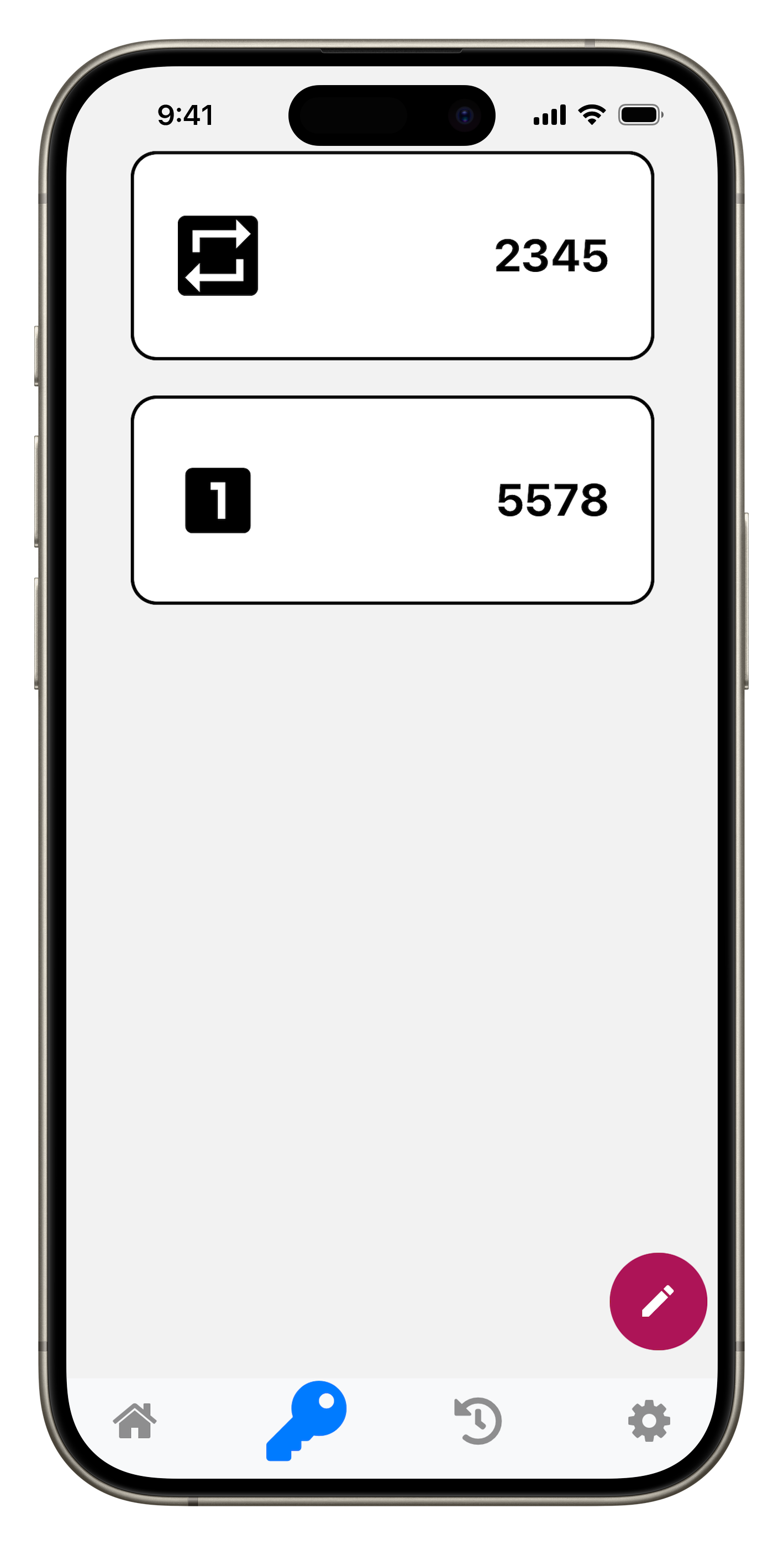 Knocker app displaying a list of saved PIN codes for building entry.